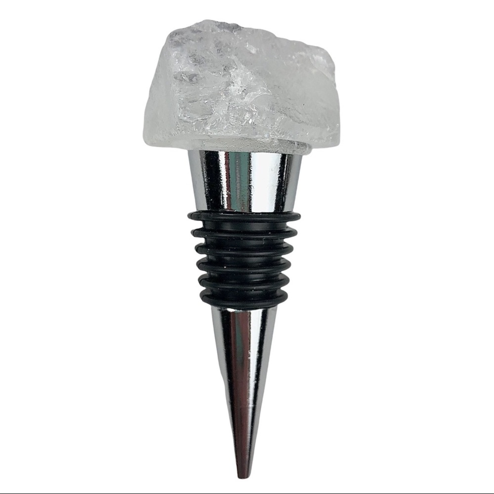 Clear Quartz Crystal stone wine topper wine bottle stopper silver rough cut